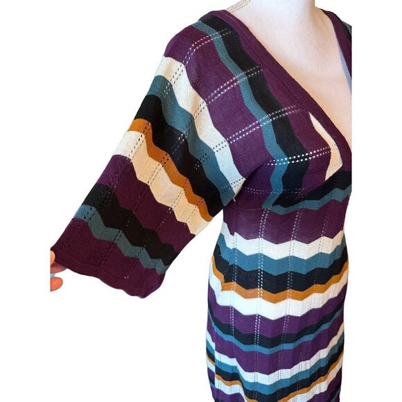 American Rag Knit Sweater Dress Lightweight Sz XS Scalloped Hem Sleeve Burgundy - Picture 5 of 11